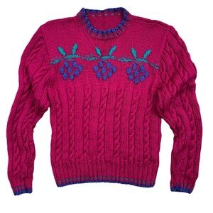 Vintage Knit Sweater Size Medium Floral Pink 90s